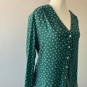 Amour Vert 100% Silk Polka Dot Blouse Size Small